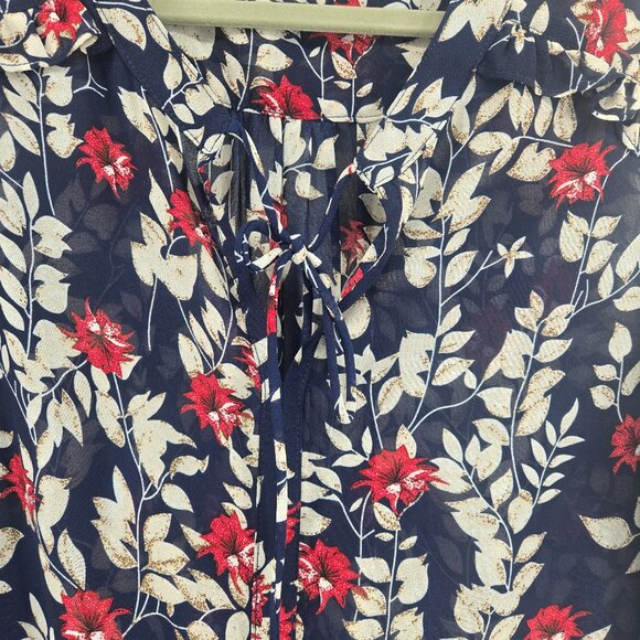 Fun 2 fun Ulrica Tie Neck Floral Blouse - L Blue/Burgundy/Bone - Picture 3 of 5